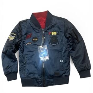 Kids Reversible Bomber Pilot Jacket in w/ Navy and Maroon Sides